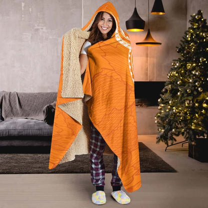 Tahiti Polynesian Hooded Blanket - Orange Floral With Seal