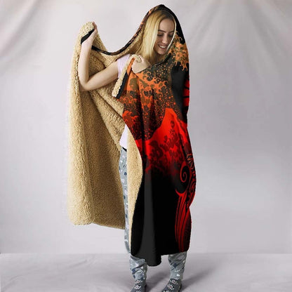 Tahiti Polynesian Hooded Blanket - Plumeria Flowers And Waves