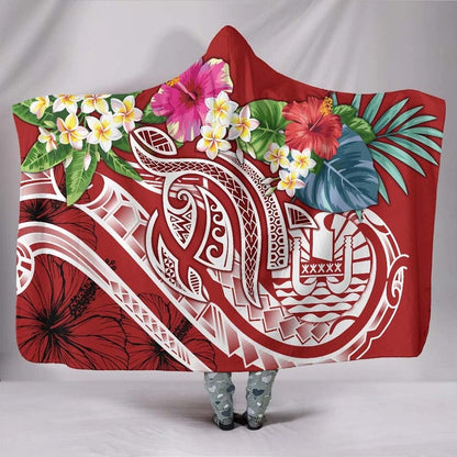 Tahiti Polynesian Hooded Blanket - Summer Plumeria (Red)