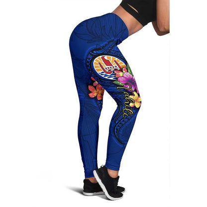 Tahiti Polynesian Legging - Floral With Seal Blue