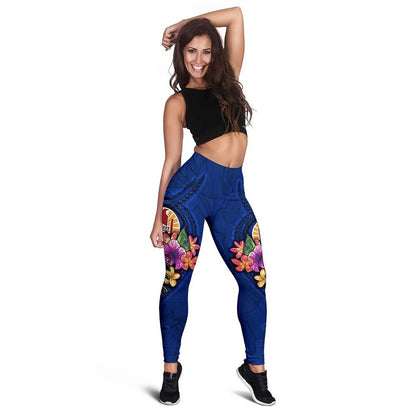 Tahiti Polynesian Legging - Floral With Seal Blue