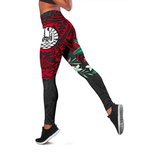 Tahiti Polynesian Legging - Hibiscus and Sea Turtle (Red)