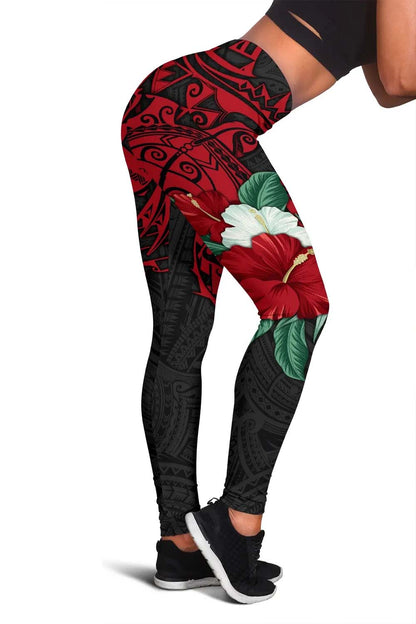 Tahiti Polynesian Legging - Hibiscus and Sea Turtle (Red)