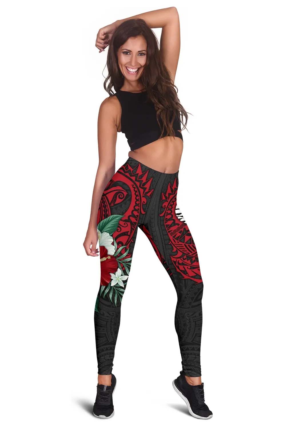 Tahiti Polynesian Legging - Hibiscus and Sea Turtle (Red)