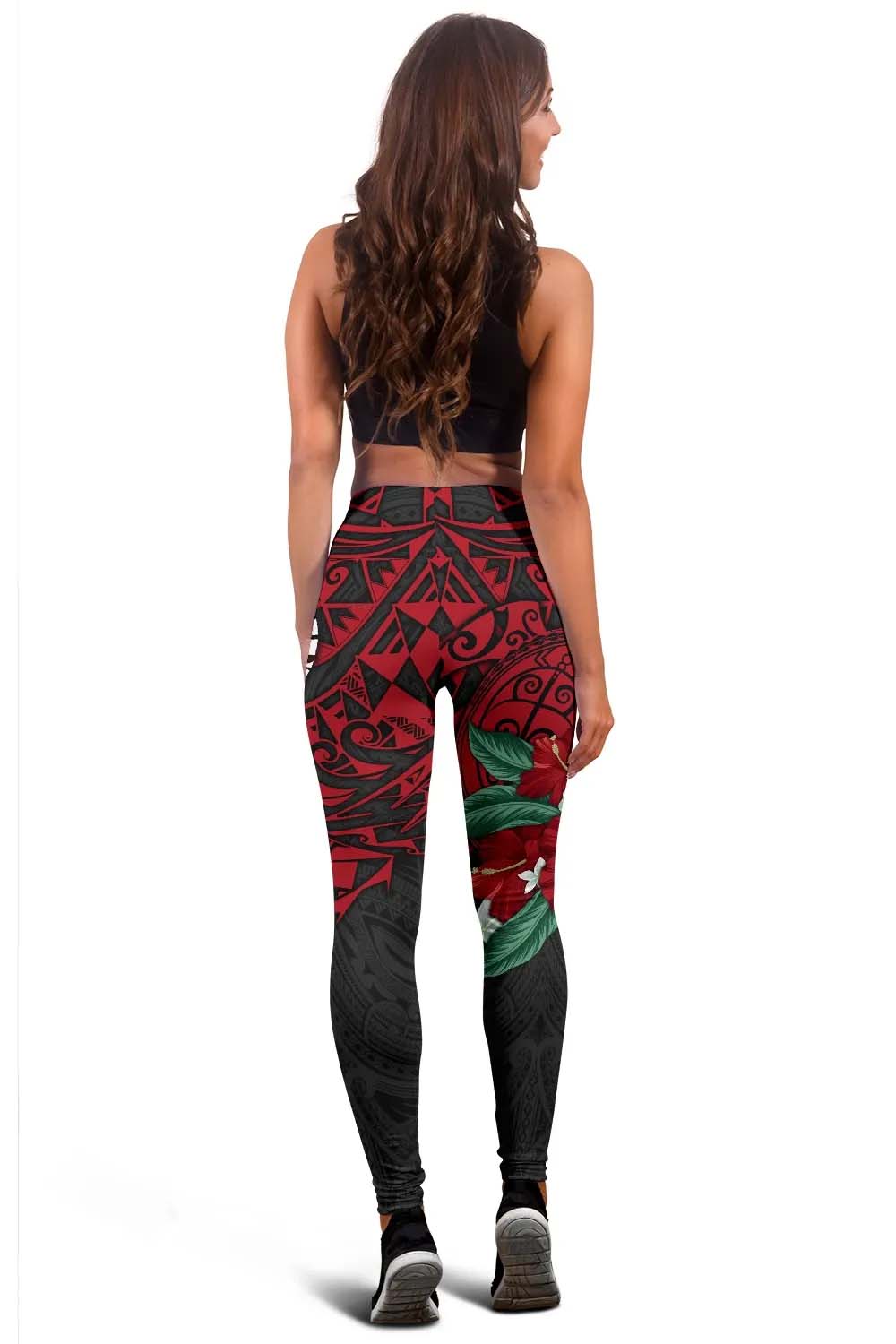 Tahiti Polynesian Legging - Hibiscus and Sea Turtle (Red)