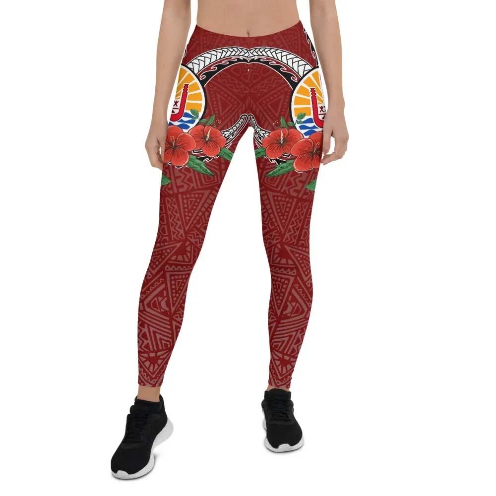 Tahiti Polynesian Legging - Hibiscus Coat of Arm Red
