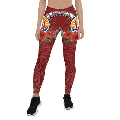 Tahiti Polynesian Legging - Hibiscus Coat of Arm Red