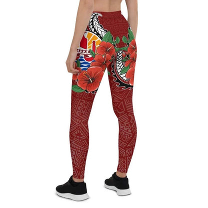 Tahiti Polynesian Legging - Hibiscus Coat of Arm Red