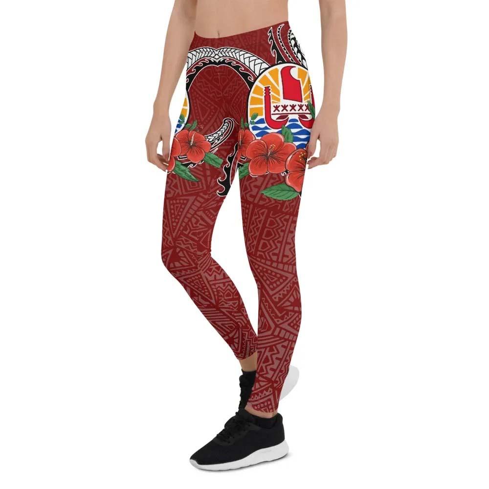 Tahiti Polynesian Legging - Hibiscus Coat of Arm Red