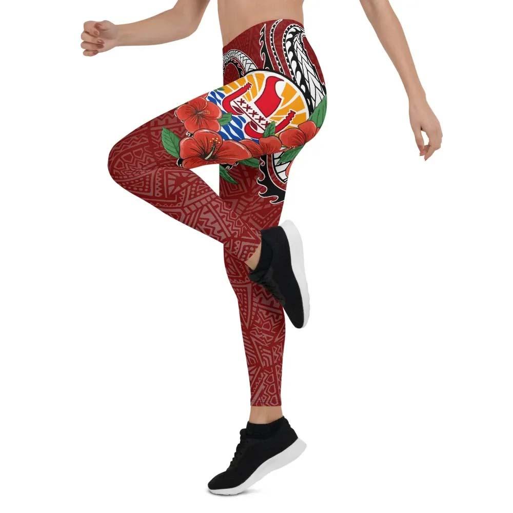 Tahiti Polynesian Legging - Hibiscus Coat of Arm Red