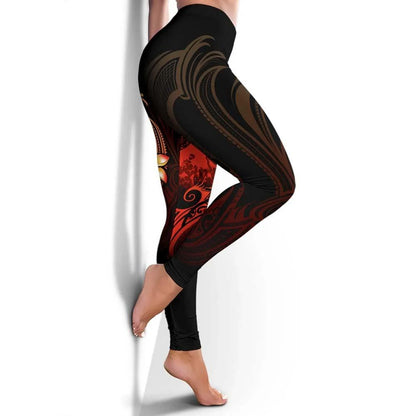 Tahiti Polynesian Legging - Plumeria Flowers And Waves