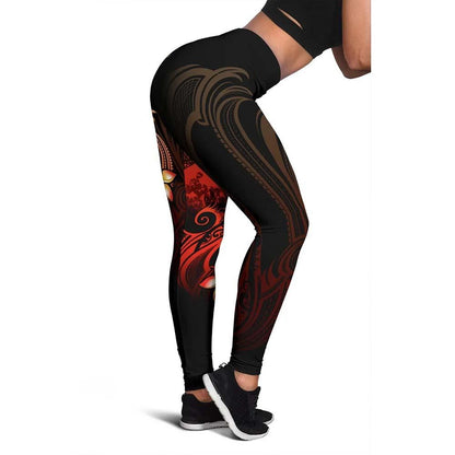 Tahiti Polynesian Legging - Plumeria Flowers And Waves