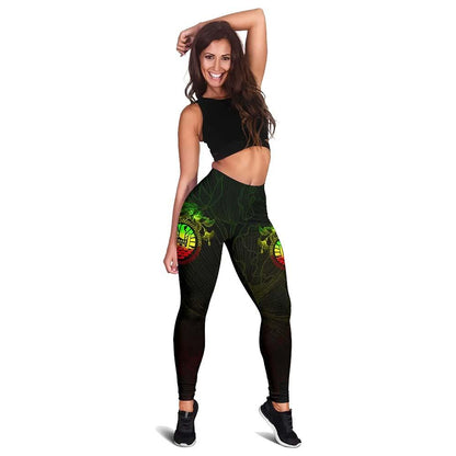 Tahiti Polynesian Legging - Reggae Turtle Hibiscus Flower Frame Vintage