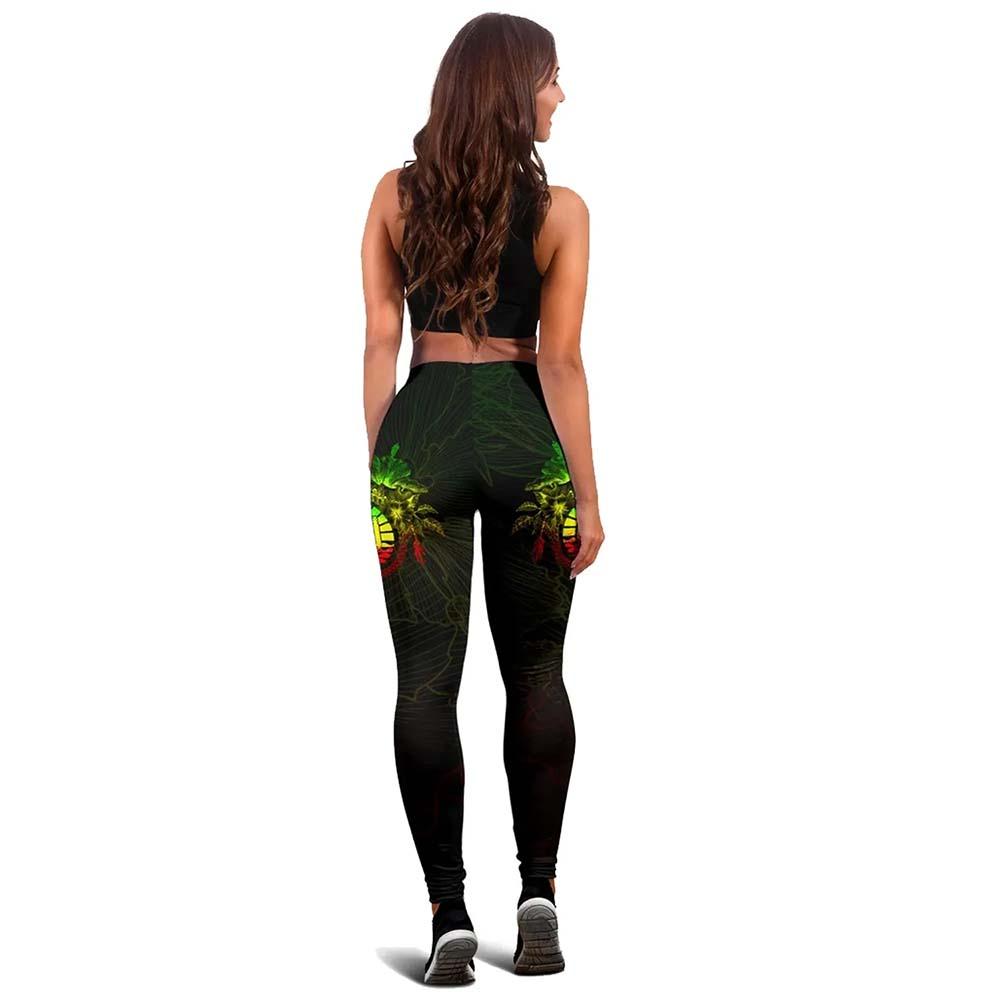 Tahiti Polynesian Legging - Reggae Turtle Hibiscus Flower Frame Vintage
