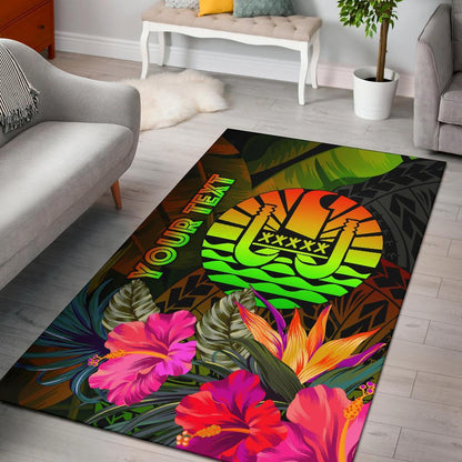 Tahiti Polynesian Personalised Area Rug - Hibiscus and Banana Leaves