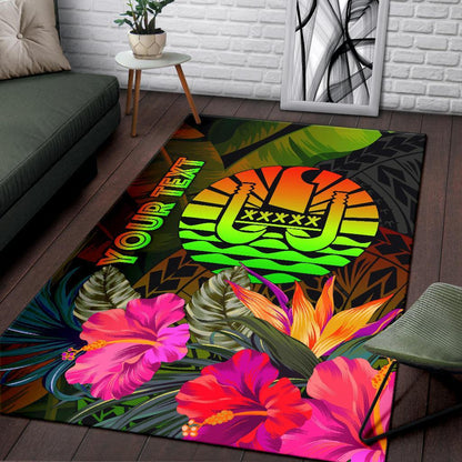 Tahiti Polynesian Personalised Area Rug - Hibiscus and Banana Leaves