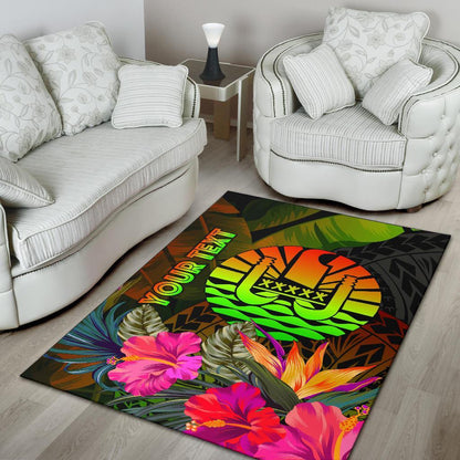 Tahiti Polynesian Personalised Area Rug - Hibiscus and Banana Leaves