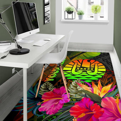 Tahiti Polynesian Personalised Area Rug - Hibiscus and Banana Leaves