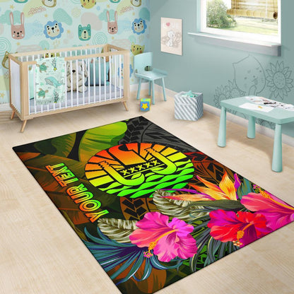 Tahiti Polynesian Personalised Area Rug - Hibiscus and Banana Leaves