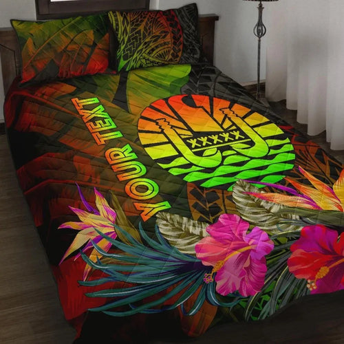 Tahiti Polynesian Personalised Quilt Bed Set - Hibiscus and Banana Leaves