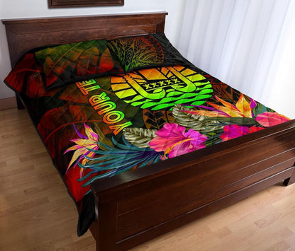Tahiti Polynesian Personalised Quilt Bed Set - Hibiscus and Banana Leaves