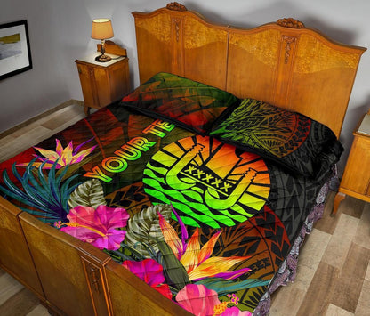 Tahiti Polynesian Personalised Quilt Bed Set - Hibiscus and Banana Leaves