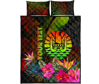 Tahiti Polynesian Personalised Quilt Bed Set - Hibiscus and Banana Leaves