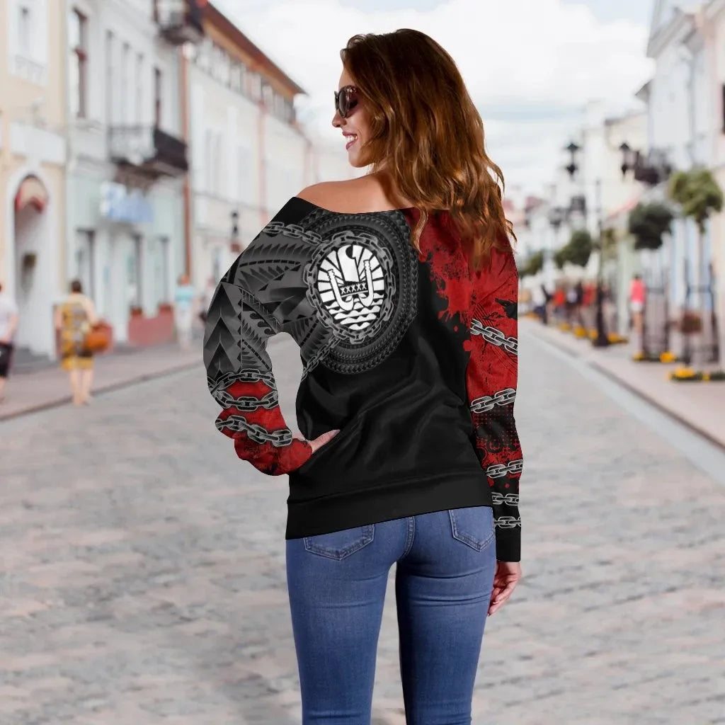 Tahiti Polynesian Personalised Women Off Shoulder Sweater - Polynesian Chain Style