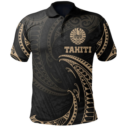 Tahiti Polynesian Polo Shirt - Gold Tribal Wave