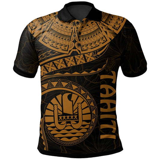Tahiti Polynesian Polo Shirt - Tahiti Waves (Golden)