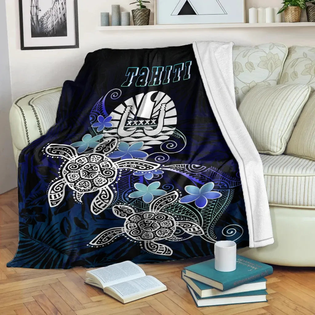 Tahiti Polynesian Premium Blanket - Blue Turtle Couple