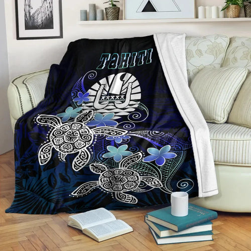 Tahiti Polynesian Premium Blanket - Blue Turtle Couple