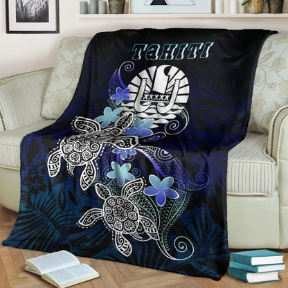 Tahiti Polynesian Premium Blanket - Blue Turtle Couple