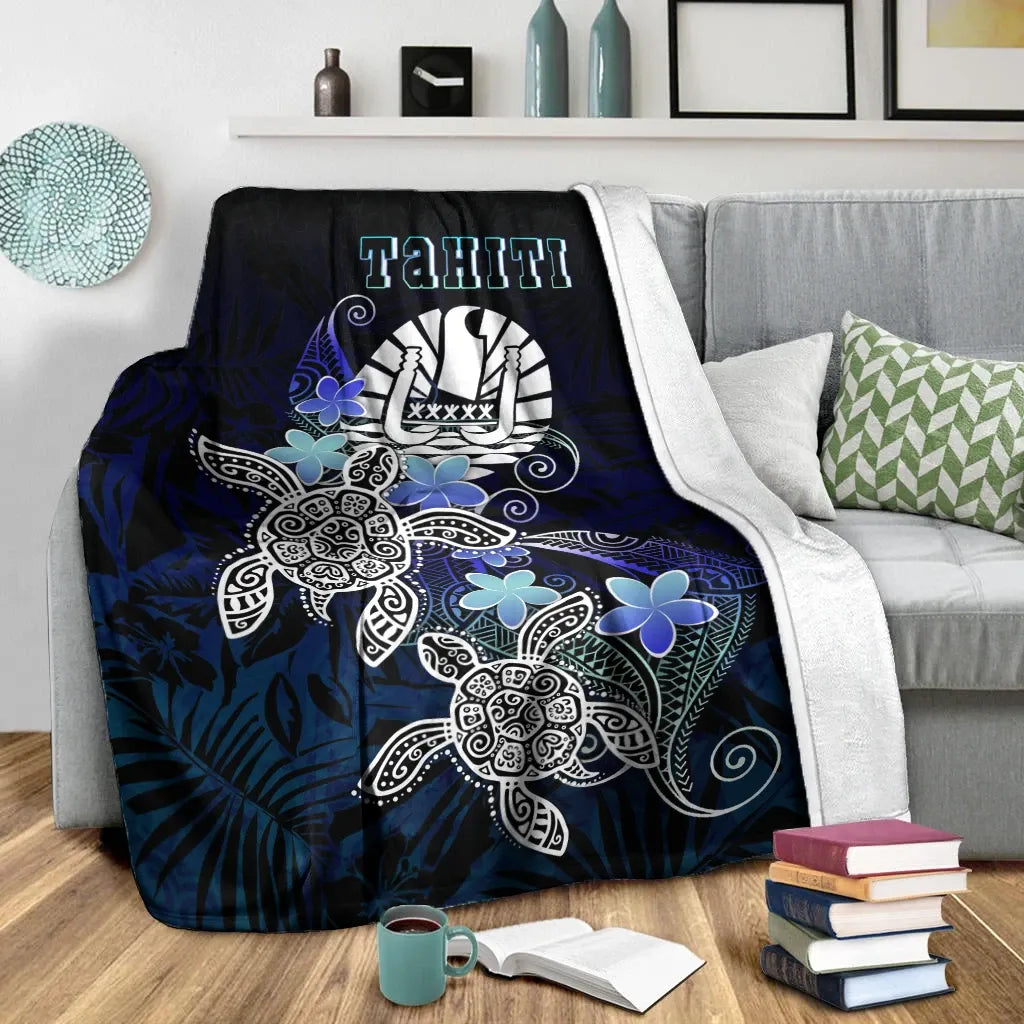 Tahiti Polynesian Premium Blanket - Blue Turtle Couple