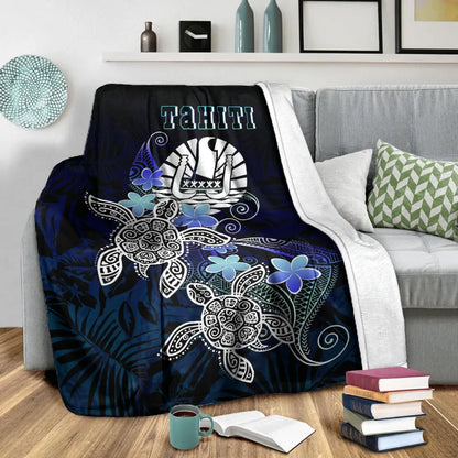 Tahiti Polynesian Premium Blanket - Blue Turtle Couple