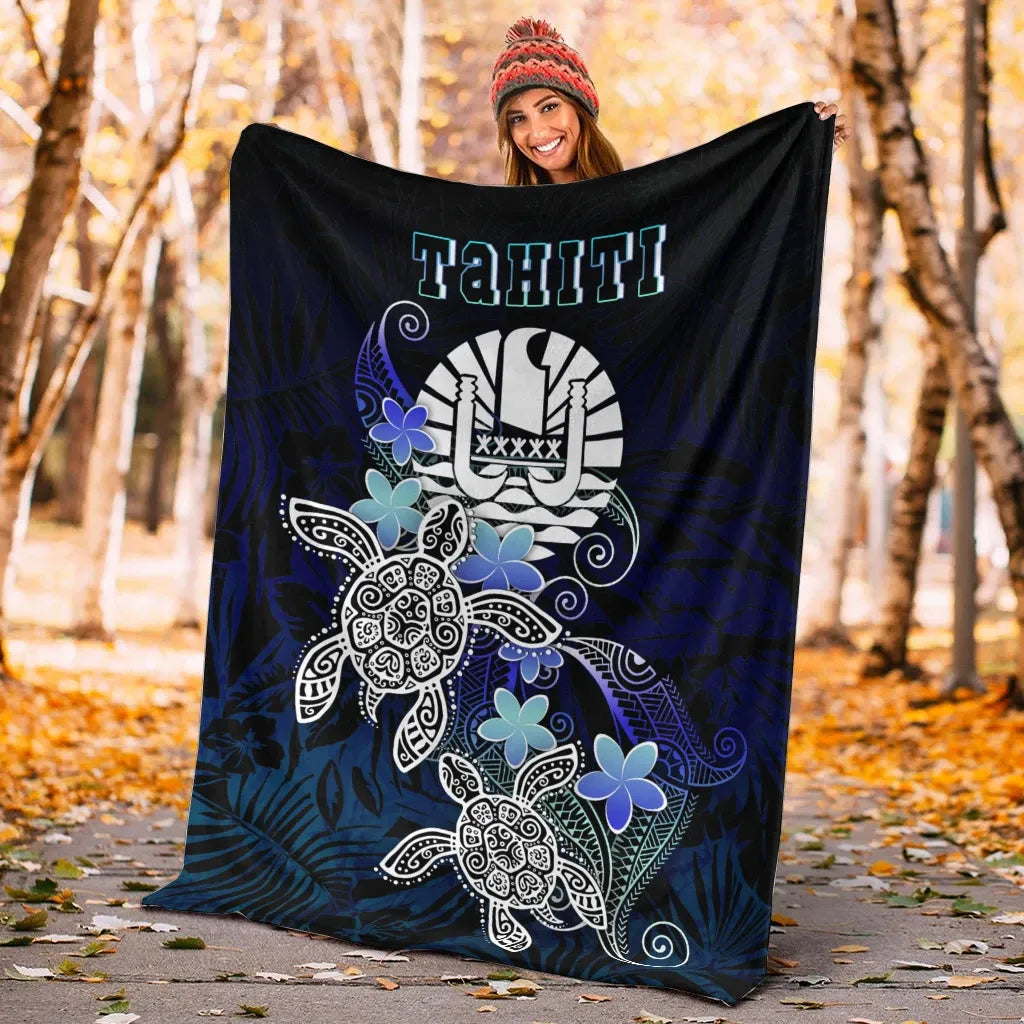 Tahiti Polynesian Premium Blanket - Blue Turtle Couple