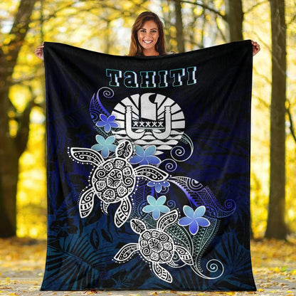 Tahiti Polynesian Premium Blanket - Blue Turtle Couple
