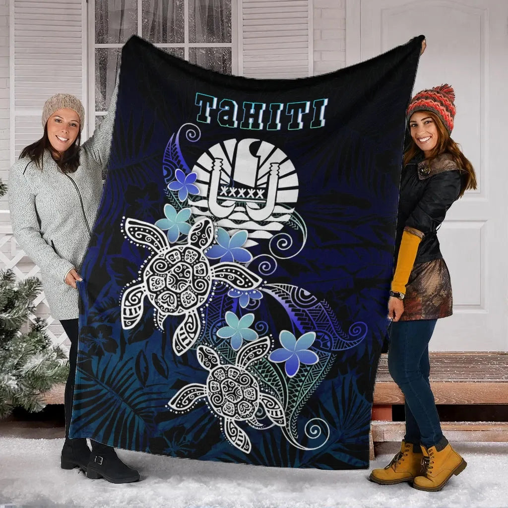 Tahiti Polynesian Premium Blanket - Blue Turtle Couple