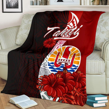 Tahiti Polynesian Premium Blanket - Coat Of Arm With Hibiscus