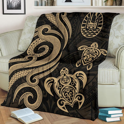 Tahiti Polynesian Premium Blanket - Gold Tentacle Turtle