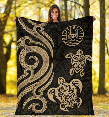 Tahiti Polynesian Premium Blanket - Gold Tentacle Turtle