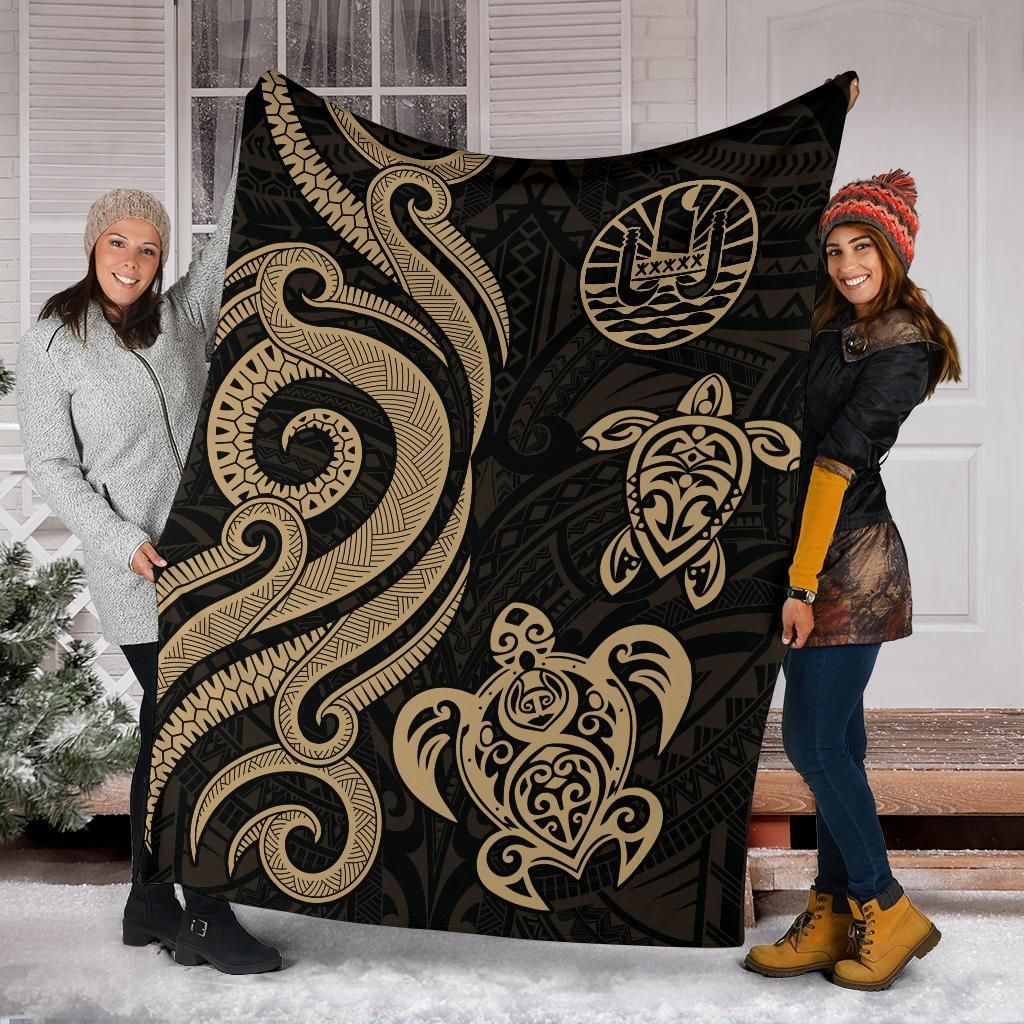 Tahiti Polynesian Premium Blanket - Gold Tentacle Turtle