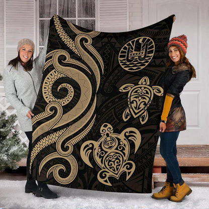 Tahiti Polynesian Premium Blanket - Gold Tentacle Turtle