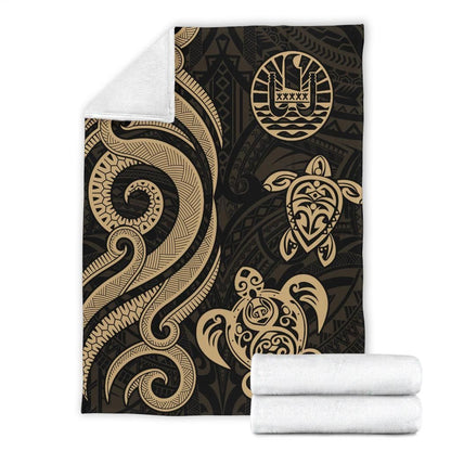 Tahiti Polynesian Premium Blanket - Gold Tentacle Turtle
