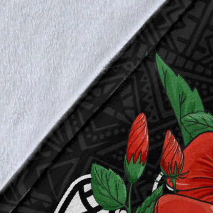 Tahiti Polynesian Premium Blanket - Hibiscus Coat of Arm Black