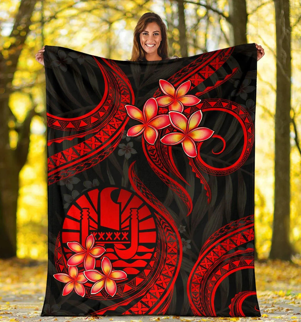 Tahiti Polynesian Premium Blanket - Red Plumeria