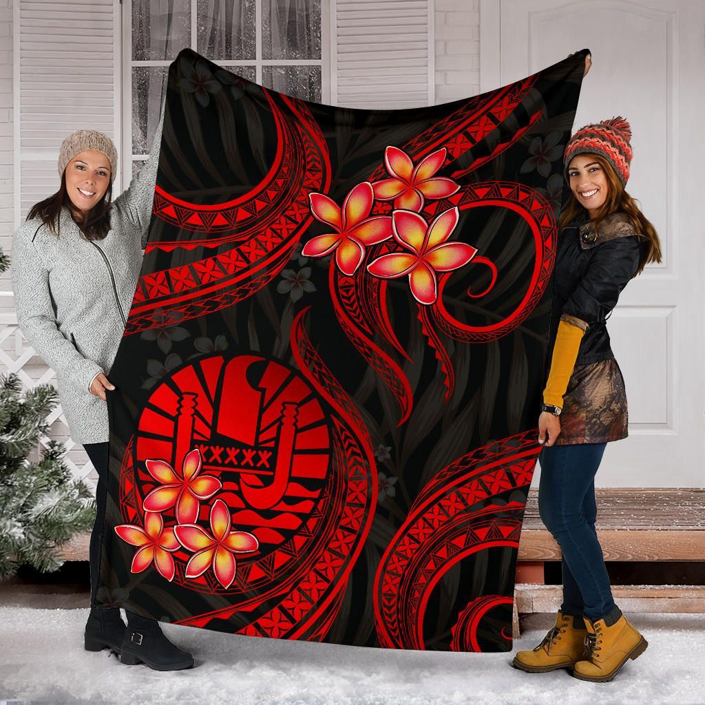 Tahiti Polynesian Premium Blanket - Red Plumeria