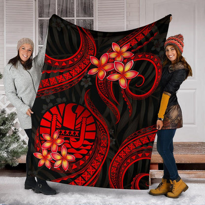 Tahiti Polynesian Premium Blanket - Red Plumeria