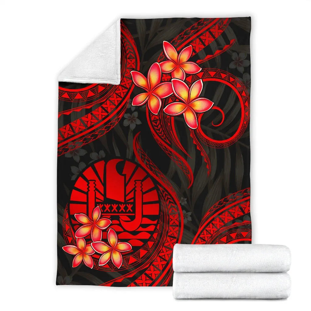 Tahiti Polynesian Premium Blanket - Red Plumeria