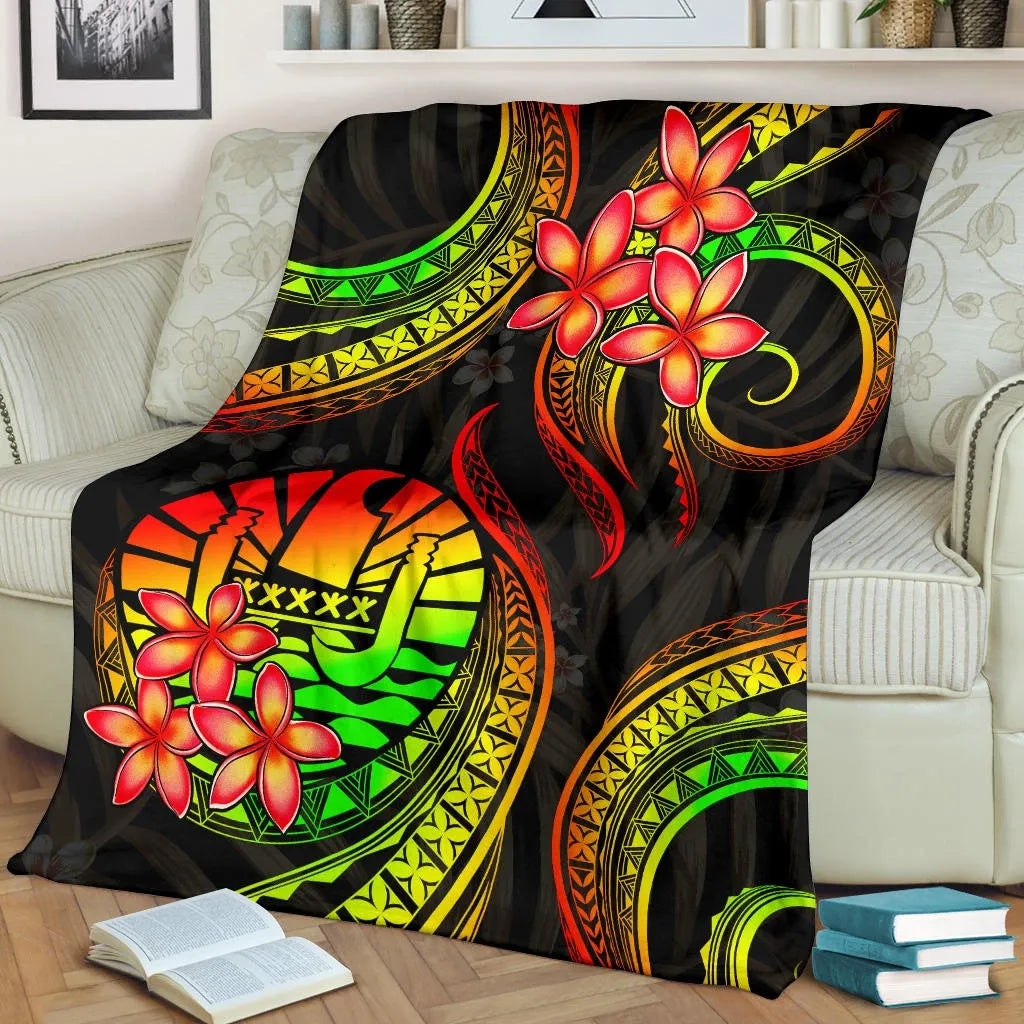 Tahiti Polynesian Premium Blanket - Reggae Plumeria